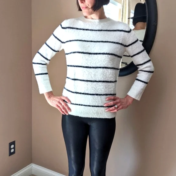 SOFT & FUZZY Black & White Striped Sweater - Picture 2 of 5